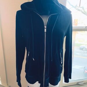 Michael KORS Black Velour hooded Jacket with Modern Zipper XS